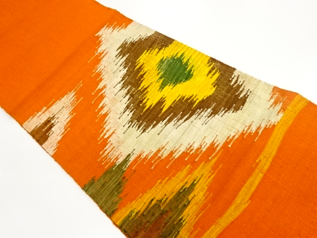 手織り真綿紬抽象菱模様織出し名古屋帯